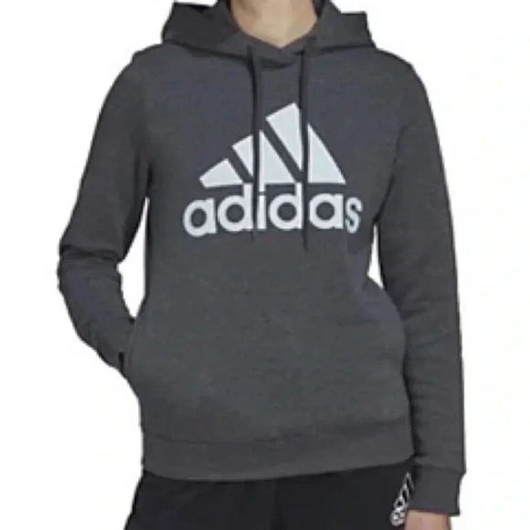 Adidas Essentials Logo Fleece Hoodie Gray/Light Blue Size Large - NWOT - Picture 1 of 10